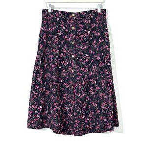 Draper James RSVP Pink Ditsy Floral A-Line Skirt Sz L Button Front Elastic Waist